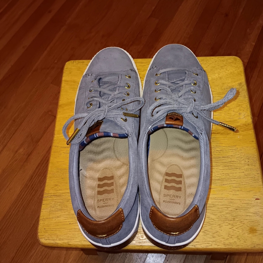 Sperry Gray and Brown Sneakers Suede Upper Lace-Up Design